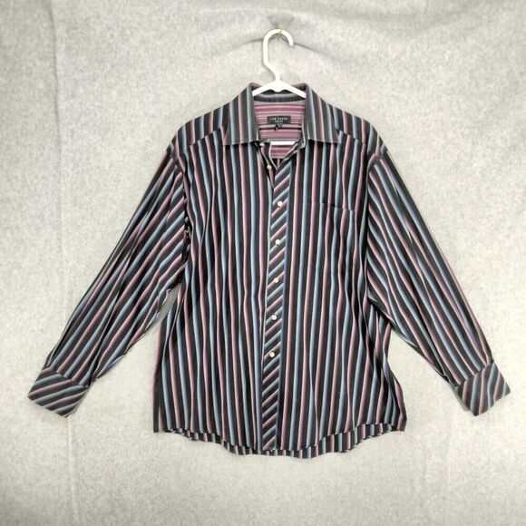 Ted Baker London Button Down Shirt Mens Sz 16.5-34/35 Black Multi Striped - Picture 1 of 11